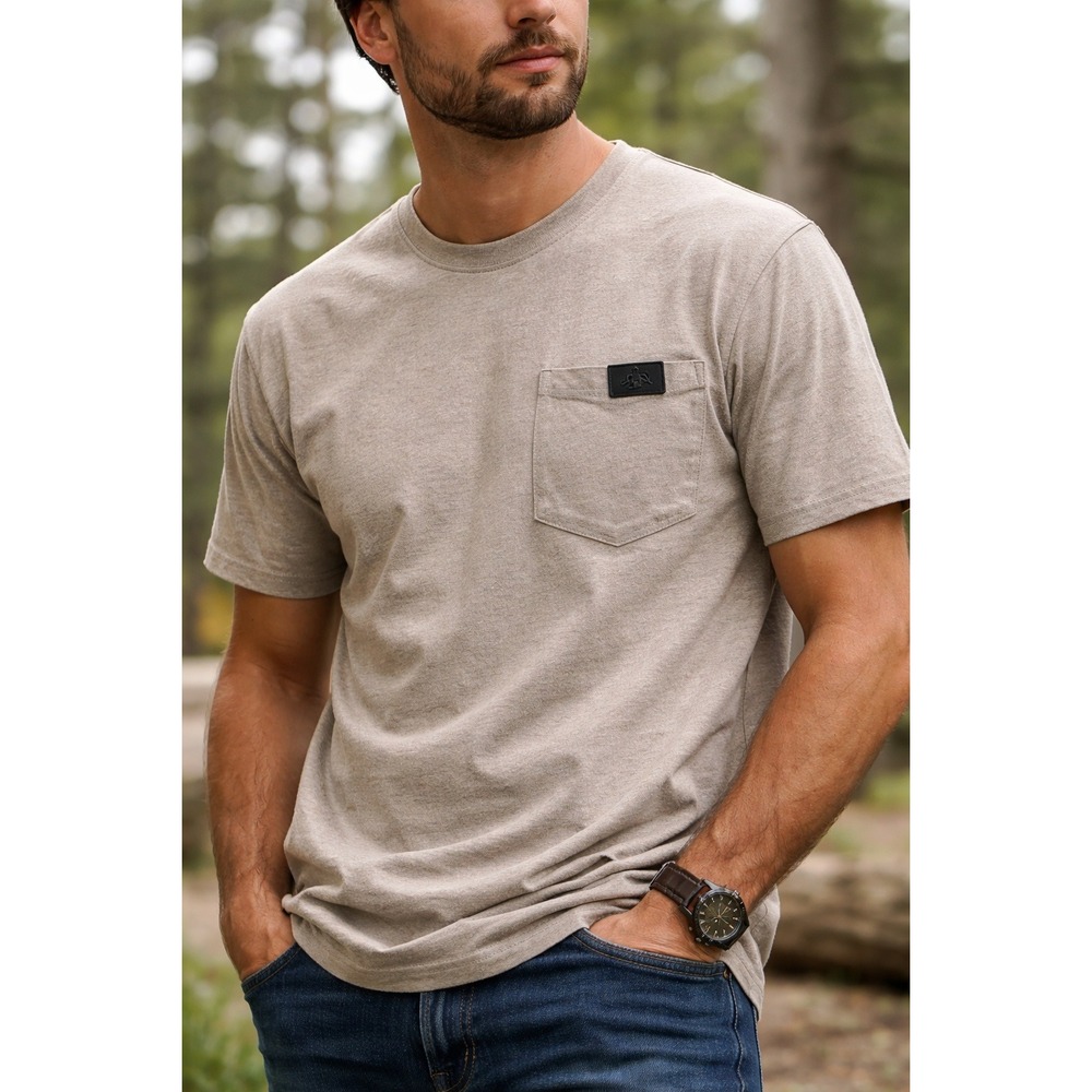Wolverine Pocket T Shirt Mens Large 100% Cotton Heathered‎ Taupe Logo Workwear